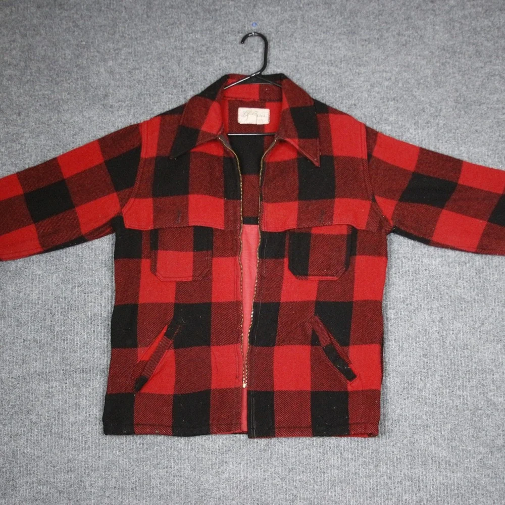 Vintage 50s LL Bean Wool Buffalo Plaid Cruiser Jacket Mens‎ Red Black Full Zip